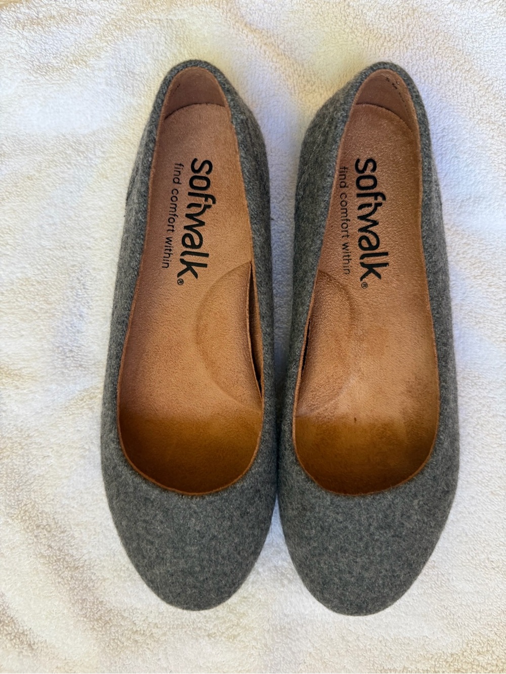 SoftWalk Gray Felt Slip-On Flats with Cushioned Insole
